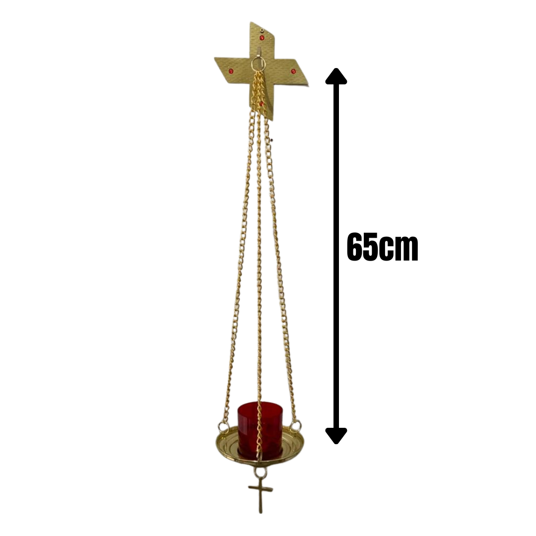 lâmpada do santíssimo Dourada Pênsil 65 cm
