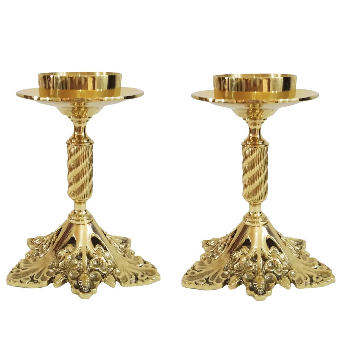 Conjunto de Castiçal de Vela e Cruz para Altar - Bronze