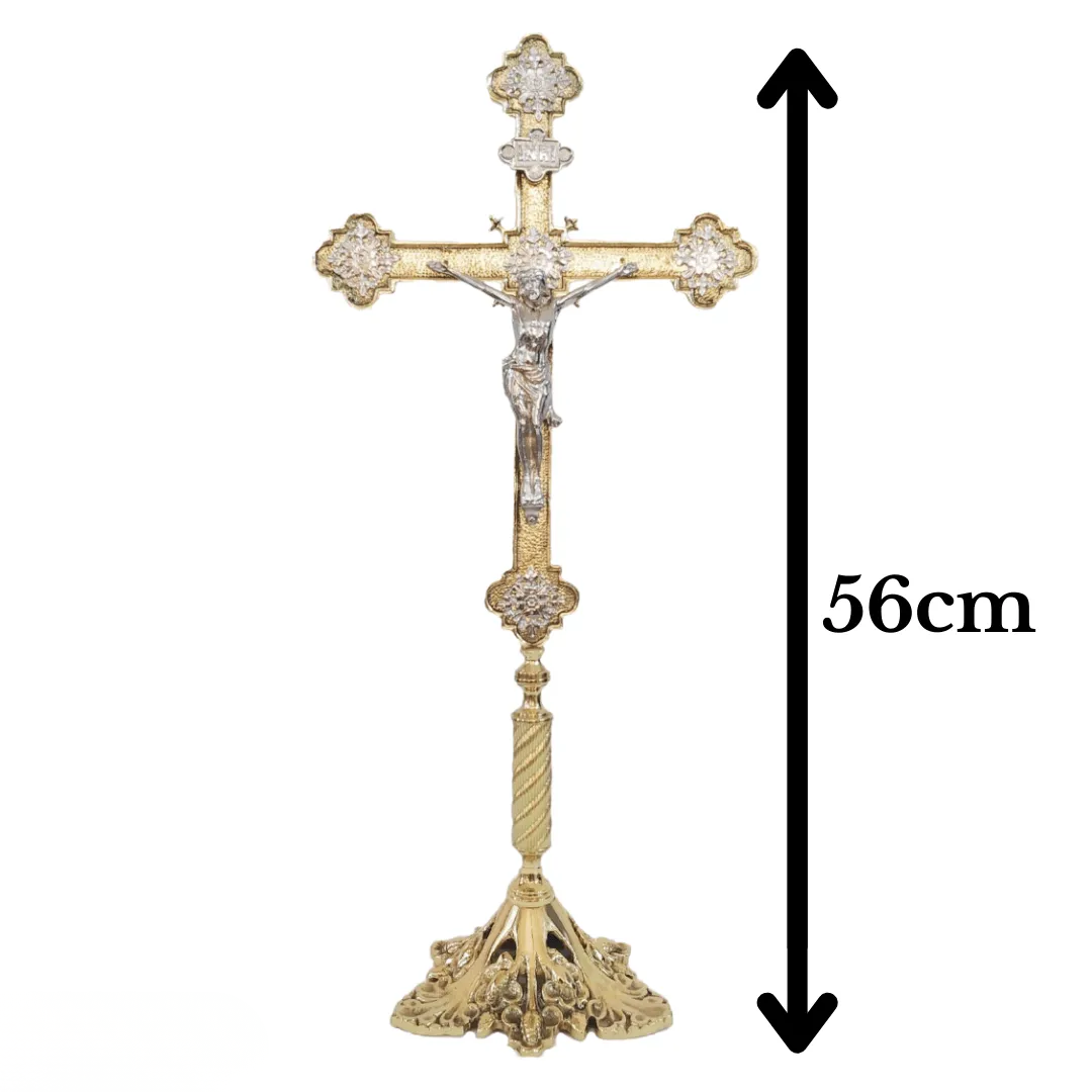 Conjunto de Castiçal de Vela e Cruz para Altar - Bronze