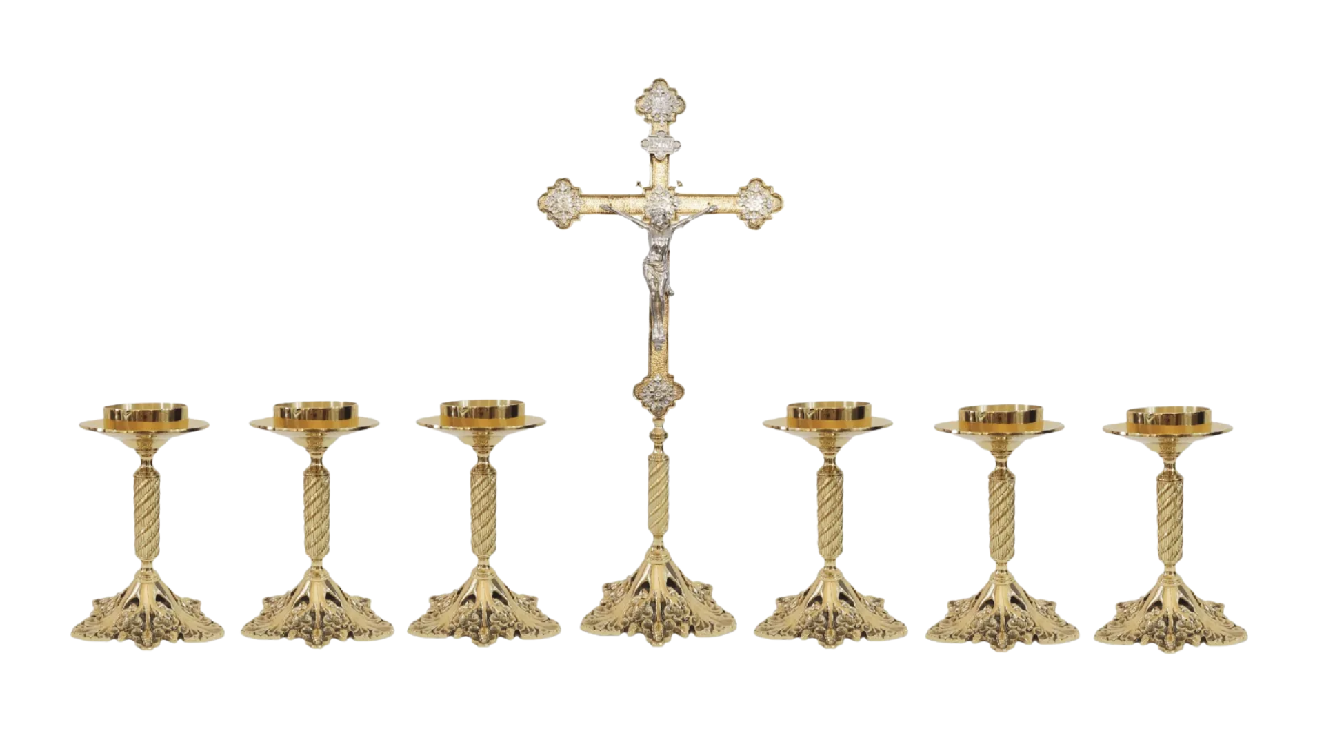 Conjunto de Castiçal de Vela e Cruz para Altar - Bronze