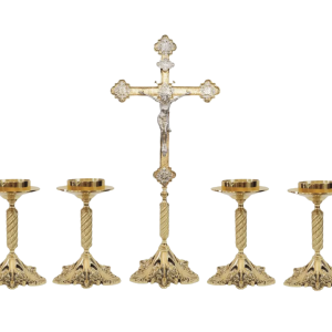 Conjunto de Castiçal de Vela e Cruz para Altar - Bronze